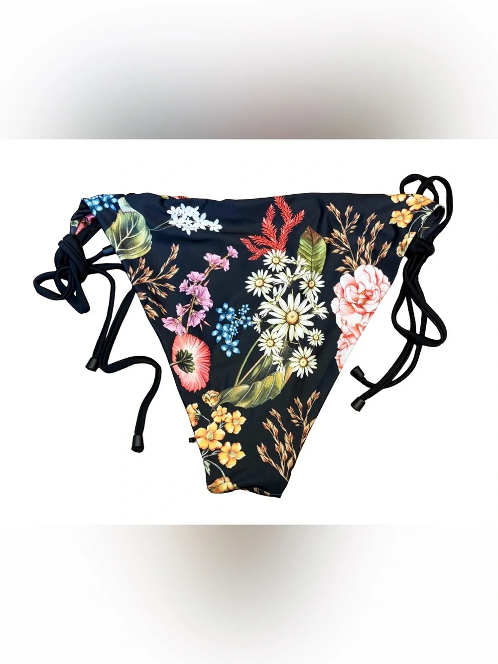 NWT Agua Bendita Floral Side-Tie Bikini Bottoms in Black Botanical Print Size XL
